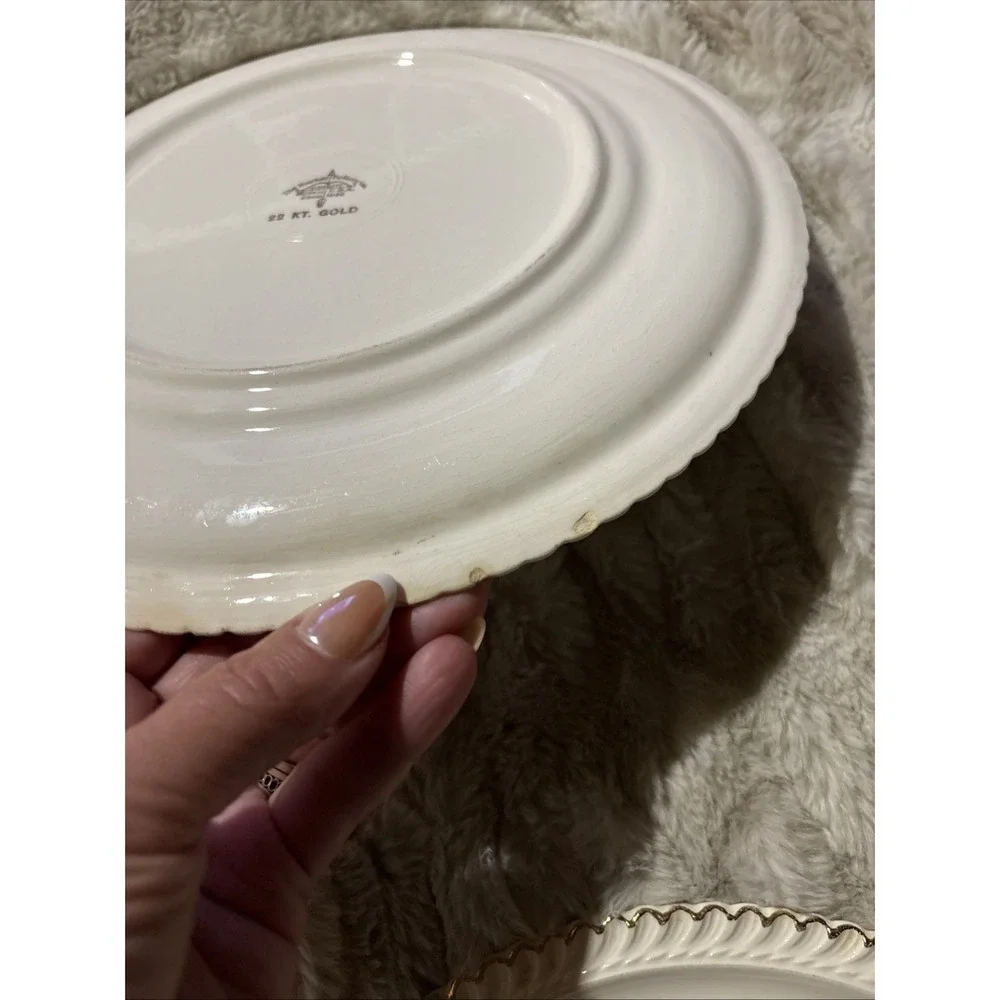 Harker Pottery Co. 22 kt gold  Wild Rose (Royal Gadroon) Dinner Plate Lot Of 6